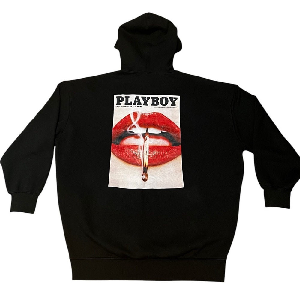 PLAYBOY Black Hoodie with Red and White Graphic
